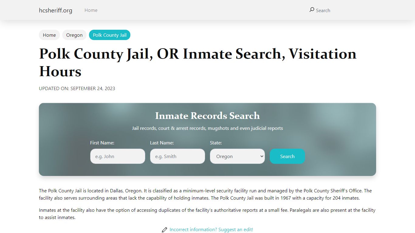 Polk County Jail, OR Inmate Search, Visitation Hours